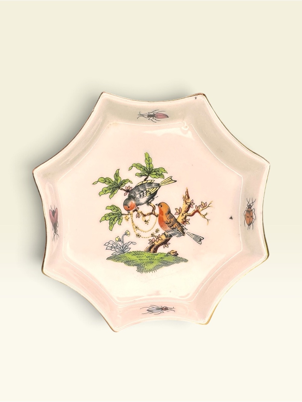Vintage Bird Bug Trinket Dish Ladybug Beetle Fly Kitschy Cute Porcelain Gold Rim
